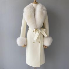 Enrich your shopping list wisely at GeraldBlack.com. Women's White Winter Wool Real Fox Fur Collar Cuffs Double Faced Jacket #getyoursexyon #styleiseverything #headturner #Ialwayslooksexy #imtoosexy Winter White Fur Coat With Faux Fur Trim, Luxury Wool Coat For Winter, Fitted Long Fur Coat For Winter, Elegant Faux Fur Winter Outerwear, Fitted Long Fur Coat For Cold Weather, Formal Long Fur Coat For Winter, Elegant Outerwear With Faux Fur, Formal Outerwear With Faux Fur Trim, Elegant Faux Fur Outerwear