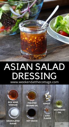 Asian Salad Dressing - Weekend at the Cottage Easy Asian Salad Dressing, Easy Asian Salad, Tossed Green Salad, Asian Salad Dressing, Veggie Side Dish, Asian Dressing, Salad Dressing Recipe, Resep Salad