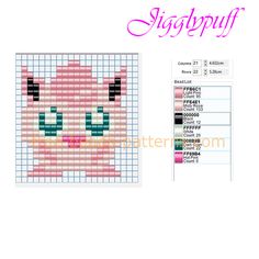 a cross stitch pattern with an image of a pink cat on the front and side