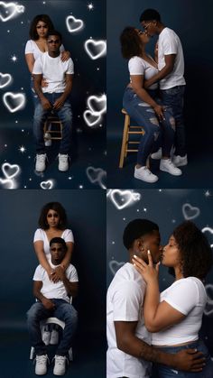 two people are sitting on a chair and one is kissing the other