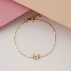 14k Gold Diamond Butterfly Bracelet / Solid Gold Butterfly Bracelet / Diamond Butterfly Bracelet / Dainty Butterfly Bracelet / Super Cute! ✔ Handmade ✔ Solid Gold ✔ Diamond Ct weight: 0.05 ✔ The dimension of Butterfly: 7.5x6.5mm Worldwide DHL shipping now available 1-3 business days NOW USING ITALIAN TRIGGER LOBSTER CLASPS Available 14K Solid White, Solid Yellow, Solid Rose Gold 🛠 All Sarah Elise pieces are handcrafted to order, please allow 4 - 10 business days for shipping out. Need it sooner Dainty Butterfly, Butterfly Charm Bracelet, Gold Diamond Bracelet, Diamond Butterfly, Bracelet Diamond, Bracelet Dainty, Dainty Bracelet, Butterfly Bracelet, Bracelets Gold Diamond