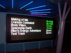 a large screen displays information about the various activities that are being performed in this area