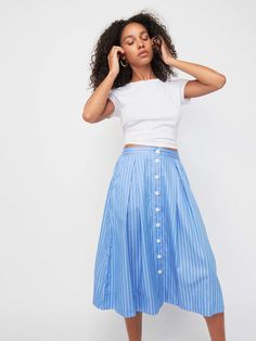 Idra Deep Pleat Skirt - Day Trader | NATION LTD Casual Full Maxi Skirt For Daywear, Classic Midi-length Bottoms For Summer, Classic Button-up Spring Skirt, Spring Maxi Skirt With Buttons For Day Out, Casual Maxi Skirt With Button Closure For Summer, Classic Midi Skirt For Summer, Casual Maxi Skirt With Button Closure, Classic Summer Skirt With Buttons, Casual Pleated Midi-length Maxi Skirt