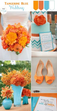 an orange and blue wedding color scheme