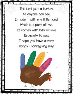 a thanksgiving card with a turkey saying it's not just a turkey as anyone can see, i made it with my little hand