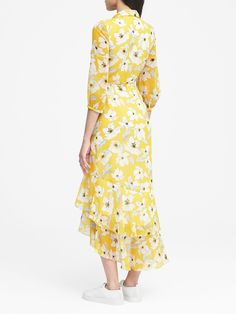 Floral Tiered Maxi Shirt Dress | Banana Republic Spring Dress With Ruffle Hem And 3/4 Sleeves, Spring Dresses With Ruffle Hem And 3/4 Sleeves, Summer Midi Dress With Ruffles And 3/4 Sleeves, Summer Maxi Dress With 3/4 Sleeves, Summer Maxi Dress With 3/4 Sleeve For Daywear, Yellow Tiered Skirt Maxi Dress, Spring Midi Dress With 3/4 Sleeves And Ruffles, Chic Midi Dress With 3/4 Sleeves And Ruffles, Spring Workwear Dress, 3/4 Length