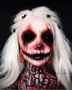 Really Creepy Halloween Costumes, Gore Costume Ideas, Easy Special Effects Makeup, Halloween Costume Scary Women, Creepy Zombie Makeup, Halloween Scary Face Paint, Clown Skull Makeup, Zombie Sfx Makeup Gore, Demon Clown Makeup