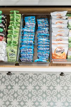 an open drawer filled with lots of food