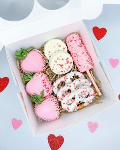 valentine's day treats in a box with hearts