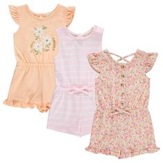 BTween clothing line for girls features a comfortable, fashion-forward design that doesn't compromise quality. Made for active and modern girls, our one piece outfit for girls embodies the changing trends and style. These 3-piece rompers and jumpsuits for kids girls are made super soft to keep your little princess comfortable as she plays or rests. Features: > Get 3 rompers for kids girls > Sleeveless and ruffle sleeve construction > Drawstring/elastic waist > Breathable and moisture-wicking > M Cute Fitted Sleeveless Jumpsuits And Rompers, Fitted Sleeveless Jumpsuits And Rompers For Playwear, Spring Playwear Jumpsuits And Rompers, Casual Ruffled Jumpsuits And Rompers For Playwear, Playful Sleeveless Jumpsuits For Spring, Spring Sleeveless Playful Jumpsuits And Rompers, Fitted Jumpsuits And Rompers For Summer Playwear, Casual Pink Jumpsuits And Rompers With Ruffles, Casual Pink Ruffled Jumpsuits And Rompers