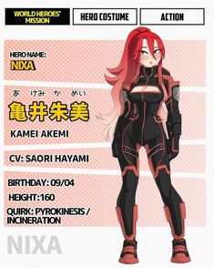 an anime character with red hair and black clothes