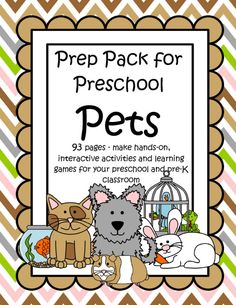 a poster with the words prep pack for preschool pets