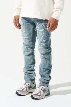 The SERENEDE® "IMPERIAL" straight leg jeans feature a vintage blue wash, rip-and-repair details with a distressed finish along both legs. Complete with SERENEDE® branded hardware, a signature "leather" waistband label, and classic five-pocket styling, these jeans deliver both function and fashion. Key Features:Vintage blue washDistressed finish Rip and repair finishSignature "leather" waistband labelSERENEDE® branded hardwareFive-pocket stylingTrue-to-size waist with a classic straight fitZipper fly Fit Information:True-to-size waistStraight-leg fit (classic straight fit throughout leg.) Model is 5'4" ft, 140 Ibs wearing a size 28. Designed in California and imported, the "IMPERIAL" straight leg jeans are your go-to for effortless, standout style. Leg Model, Baggy Shorts, Kids Shorts, Straight Leg Jeans, Leg Jeans, Light In The Dark, Best Sellers, Straight Leg, California