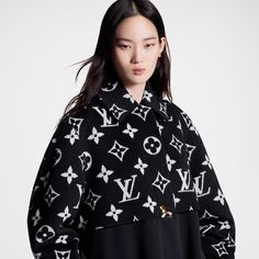 LOUIS VUITTON® - Oversized Monogram Accent Coat - Black Chic Coat, Louis Vuitton Official, Coat Black, Plain Black, Double Face, Straight Cut, Black Coat, Oversized Fits, Latest Design