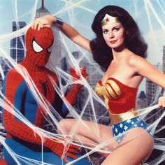 an image of a woman posing next to a spider man