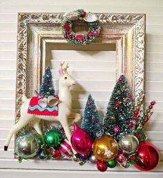 the holiday cheer here is a fun christmas decoration made with vintage and new year's eve ornaments