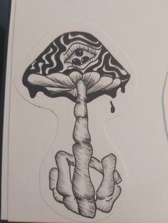 a drawing of a mushroom with its head in the air