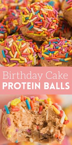 birthday cake protein balls with sprinkles on top