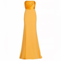 Originally $695, Selling For $275 Yellow Silk Formal Gown, Elegant Yellow Silk Dress, Elegant Yellow Maxi Dress For Formal Occasions, Yellow Elegant Dress With Pleated Bodice, Chic Yellow Evening Dress For Formal Occasions, Chic Yellow Evening Dress For Formal Events, Orange Formal Dress, Orange Formal Dresses, Silk Prom Dress