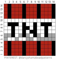 a cross stitch pattern with the letter t in black, white, and red colors