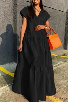 Lasaky - Elegant V Neck Long Dress for Casual Wear Beach Dresses Summer Casual, Pleated Party Dress, Beach Dress Summer, Elegante Casual, Midi Ruffle Dress, Maxi Robes, Elegant Dresses Long, Elegant Shirt, Women Long Dresses