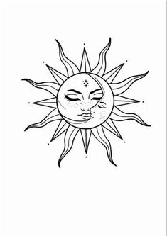 a drawing of the sun with its face drawn in black ink on a white background