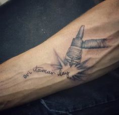 a man's arm with a tattoo on it that says, air dynamite stay