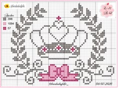 a cross stitch pattern with a pink bow on it