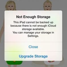 an iphone screen with the message not enough storage