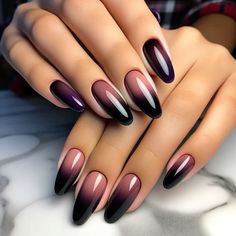 Black Ombre Nails, Red Ombre Nails, Purple Ombre Nails, Plum Nails, Nail Art Ombre, Black Nail Designs, Black Nail, Nail Forms, Nail Designs Glitter