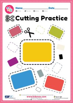 cutting practice sheet for kids with scissors and paper cut out the shape of a rectangle