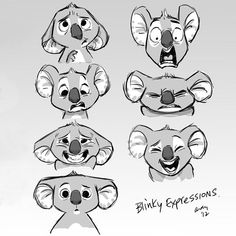 four different types of cartoon koalas with their mouths open and eyes wide open