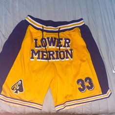 Kobe Bryant High School Shorts Laker Colors Brand New Never Worn Embroidered Print Embroidered Yellow Cotton Bottoms, Yellow Embroidered Cotton Bottoms, Kobe Bryant High School, Lakers Colors, School Shorts, Kobe Bryant, Shorts Athletic, Mens Shorts, High School