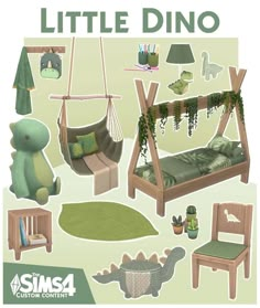 an image of a little dino room with furniture and accessories for the child's bedroom