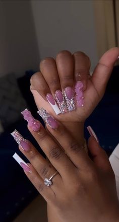 Acrylic Birthday Nails Ideas, Acrylic Birthday Nails, Ace Nails, Birthday Nails Ideas, Bedazzled Nails, Punk Nails, French Tip Acrylic Nails, Dope Nail Designs, Short Square Acrylic Nails