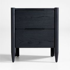 a black nightstand with two drawers on one side and an open drawer on the other