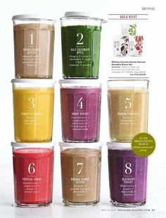 the contents of a smoothie are shown in different colors and sizes, including one for each