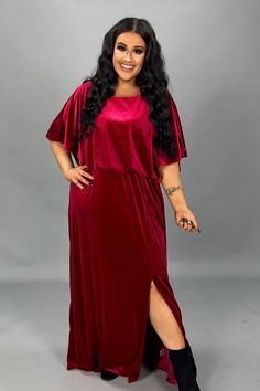 92% POLYESTER -- 8% SPANDEX  MADE IN CHINA  LENGTH:  60" Velvet Maxi Dress, Size 20, Plus Size Maxi Dresses, Red Velvet, Plus Size Dresses, Long Dress, Plus Size Outfits, Velvet, Maxi Dress