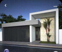 an artist's rendering of a modern house with palm trees in the front yard