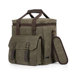 the waxed canvas messenger bag has two straps on each side