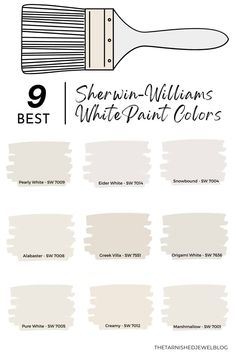 sherylin williams's white paint colors with the names and numbers on them