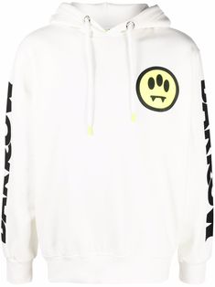 White cotton logo-print drawstring hoodie from BARROW featuring logo patch at the chest, logo print at the sleeve, drawstring hood, logo print at the hood, long sleeves and straight hem. | BARROW Logo-Print Drawstring Hoodie Urban Long Sleeve Hoodie With Logo Print, Sporty Long Sleeve Hoodie With Logo, Trendy Long Sleeve Logo Sweatshirt, Trendy Long Sleeve Hoodie With Logo Print, Cotton Hoodie With Logo For Streetwear, Urban Cotton Sweatshirt With Logo, Logo Hoodie For Streetwear, Casual White Hoodie With Drawstring, Hooded Sweatshirt With Logo For Streetwear