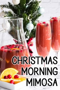 christmas morning mimosa with orange slices and cranberries