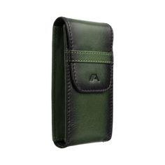 a green leather case for a cell phone