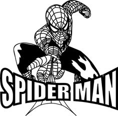 the spiderman logo is shown in black and white