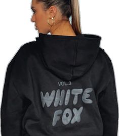 White Fox Black Hoodie, Black White Fox Hoodie, Black Hoodie Design Ideas, White Fox Jumper, White Fox Hoodie, Dark Grey Hoodie, Fox Hoodie, White Calvin Klein, Zip Front Sweater