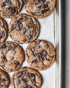 chocolate chip cookies on a baking sheet ready to be baked in the oven for consumption