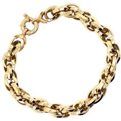 Vintage 2000's 18K Yellow Gold Triple Cable Link Bracelet - The bracelet measures .25 inches wide and 7.25 inches long and features a spring ring clasp. The bracelet is stamped 18K, and Italy. The bracelet weighs 12.27 grams of gold. 18k Gold Jewelry 1stdibs, Luxury Vintage Link Chain Bracelet, Luxury Hallmarked Vintage Chain Bracelet, Luxury Yellow Gold Bracelet With Spring Ring Clasp, Gold Bracelet With Spring Ring Clasp For Formal Occasions, Formal Gold-tone Bracelet With Spring Ring Clasp, Heirloom Yellow Gold Oval Link Bracelets, Heirloom Yellow Gold Oval Link Bracelet, Formal Yellow Gold Chain Bracelet With Spring Ring Clasp