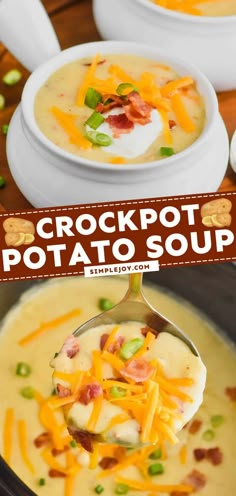 crockpot potato soup with bacon, cheese and green onions