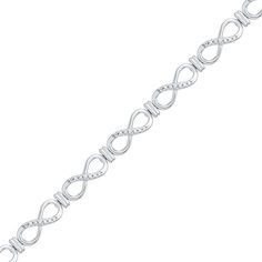 Let your love shine with this charming infinity bracelet. Crafted in sleek sterling silver, this bracelet features infinity symbol-shaped links that sparkle with shimmering diamond accents. A lovely look with any attire, this 7.25-inch bracelet is polished to a brilliant shine and secures with a durable lobster claw clasp. Love Is Forever, Nameplate Necklace Silver, Love For Her, Gold Chain Jewelry, White Gold Chains, Infinity Symbol, Unique Diamonds, Yellow Gold Chain, Rose Gold Jewelry